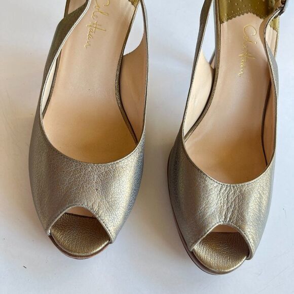 Cole Haan x Nike Air Slingback Pumps Open Peep-toes Size 9B Metallic Gold Sandal - Picture 2 of 8
